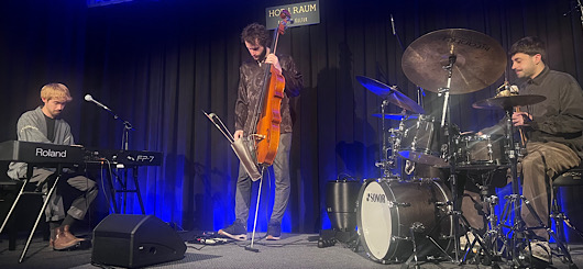 Aseo Trio : Aseo Friesacher am Klavier, Johannes Fend am Bass und Nikolas Tsangaris am Schlagzeug 